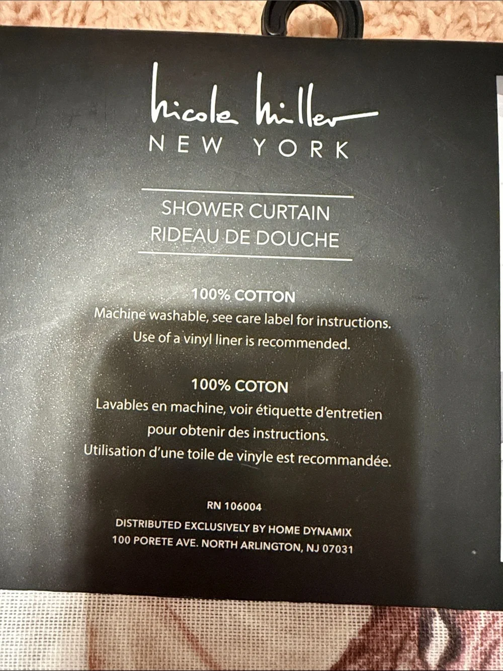NWT Nicole Miller NY Shower Curtain Lymx Lily Blush 100% Cotton 72” x 72”